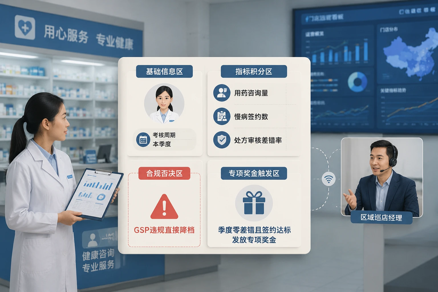 连锁药店执业药师绩效积分卡：咨询量·慢病签约·差错否决与专项奖金（2026年版）