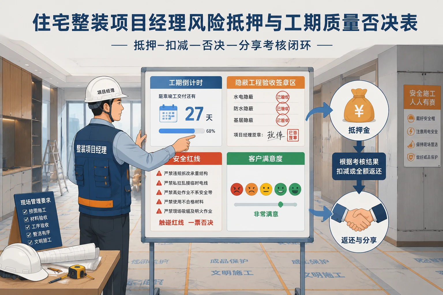 住宅整装项目经理风险抵押与工期质量否决表