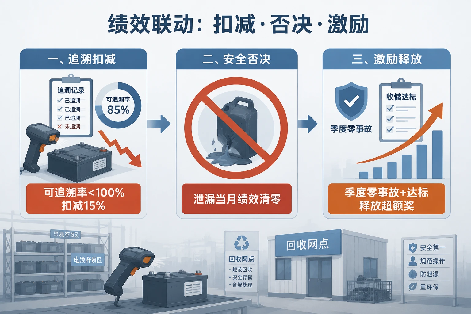 2026年回收网点主管绩效否决表:可追溯率与电解液泄漏否决