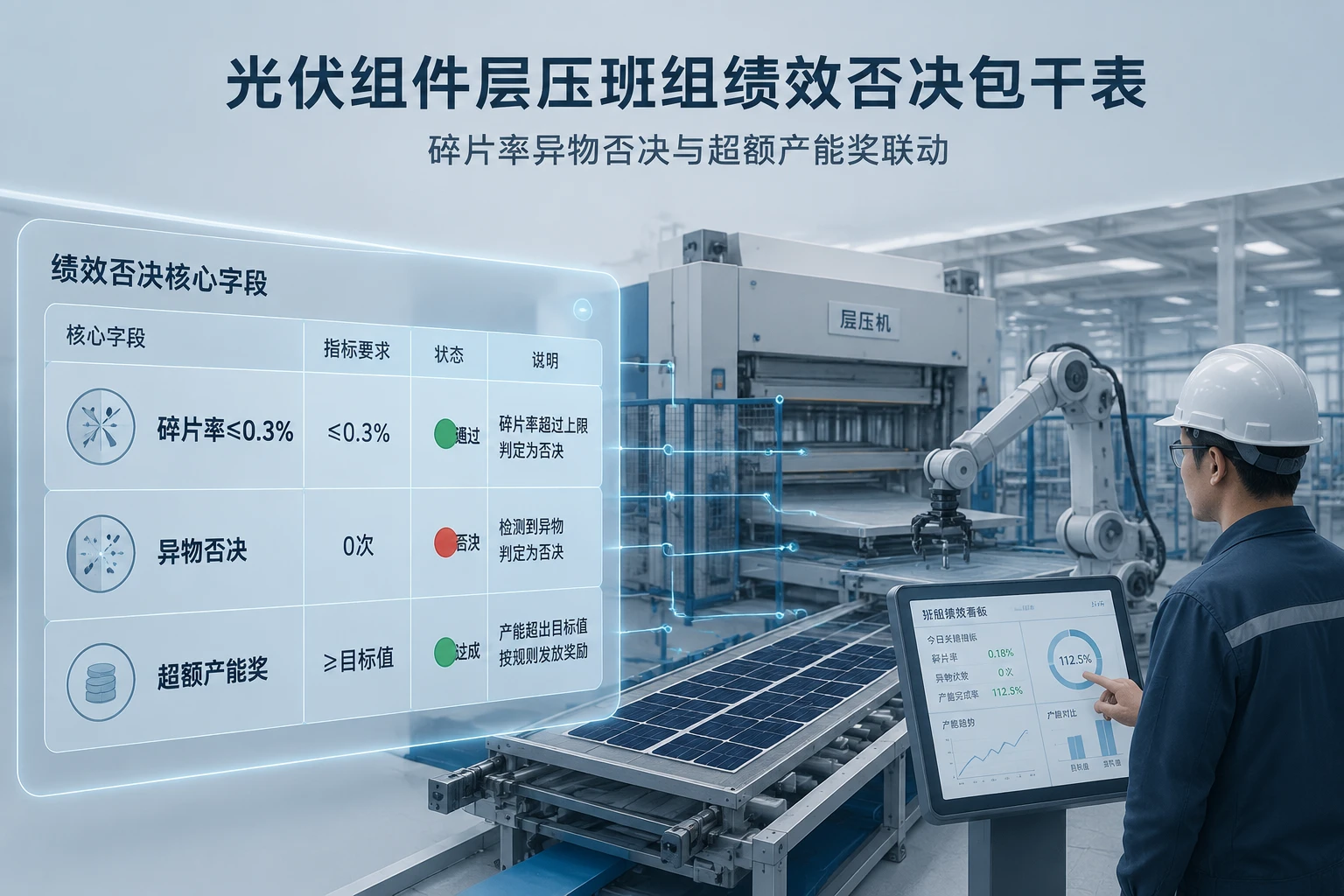 光伏组件层压班组绩效否决包干表：碎片率异物否决与超额产能奖（2026年版）