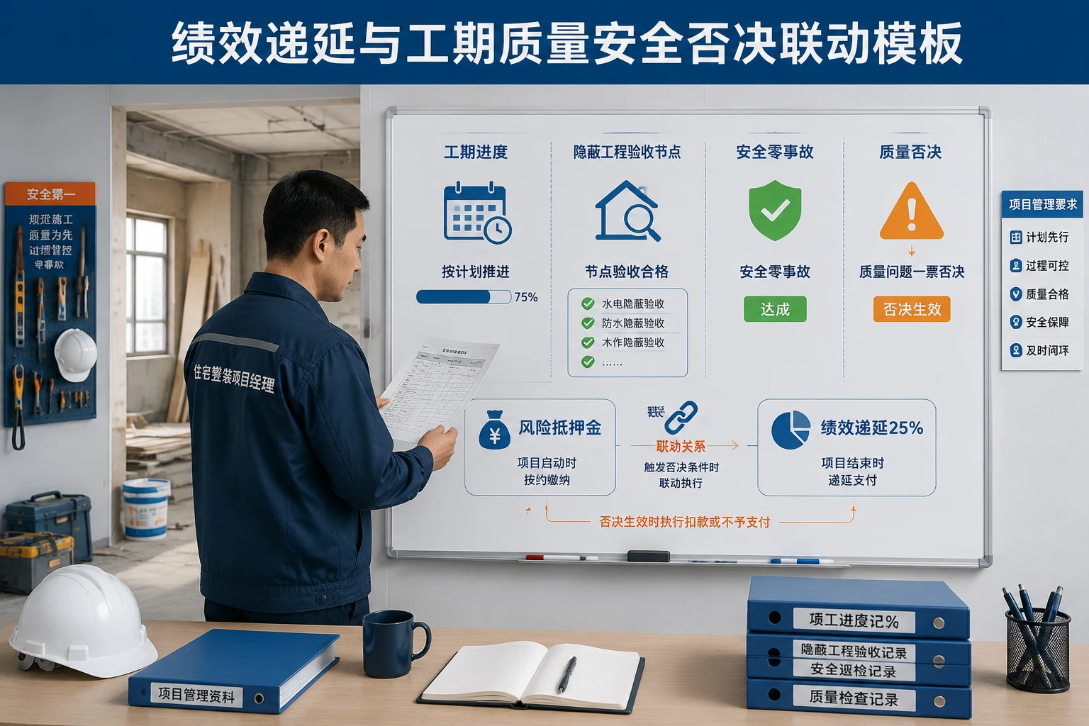 2026年住宅整装项目经理绩效递延与工期质量安全否决模板