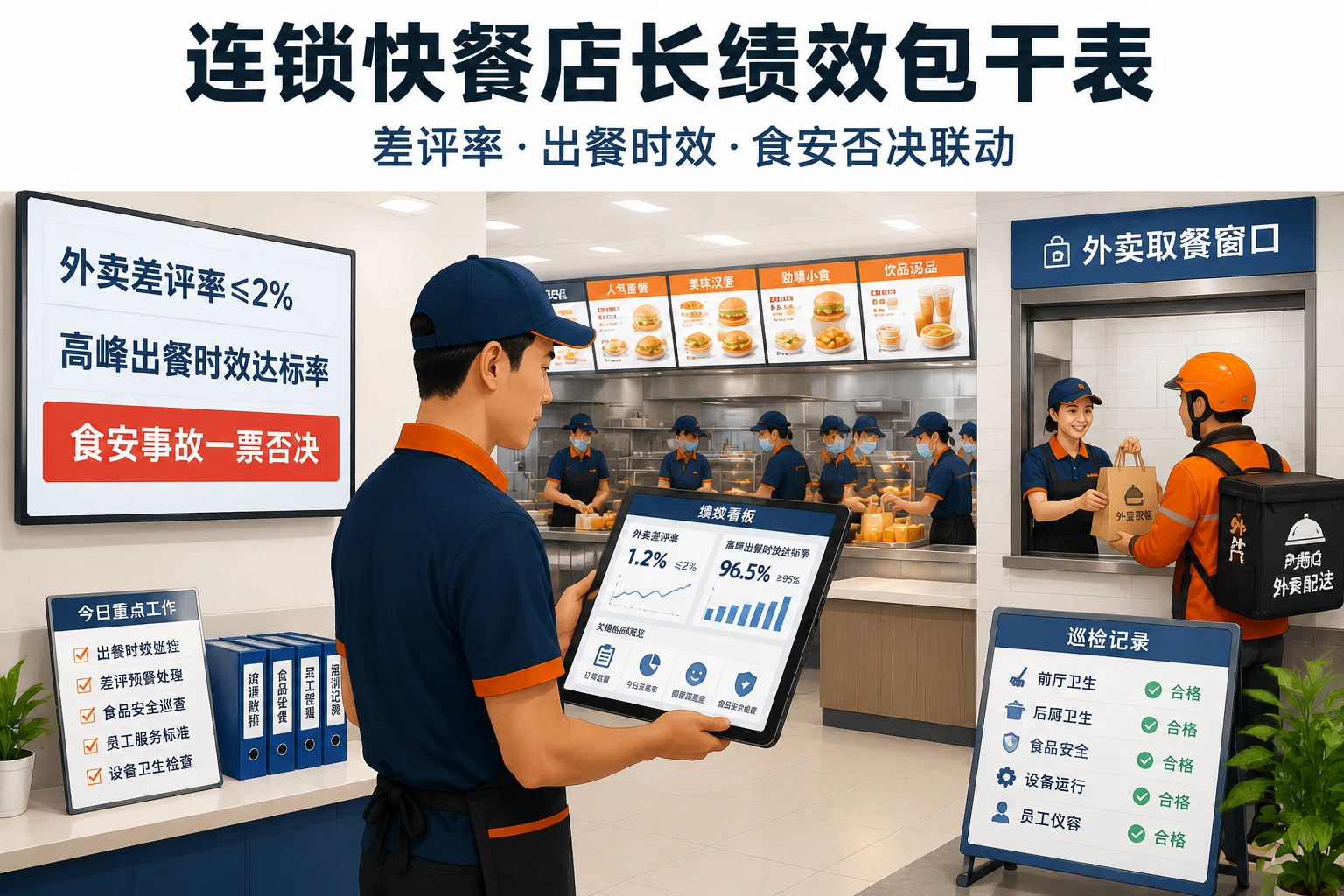 连锁快餐店长绩效包干表:差评率·出餐时效·食安否决