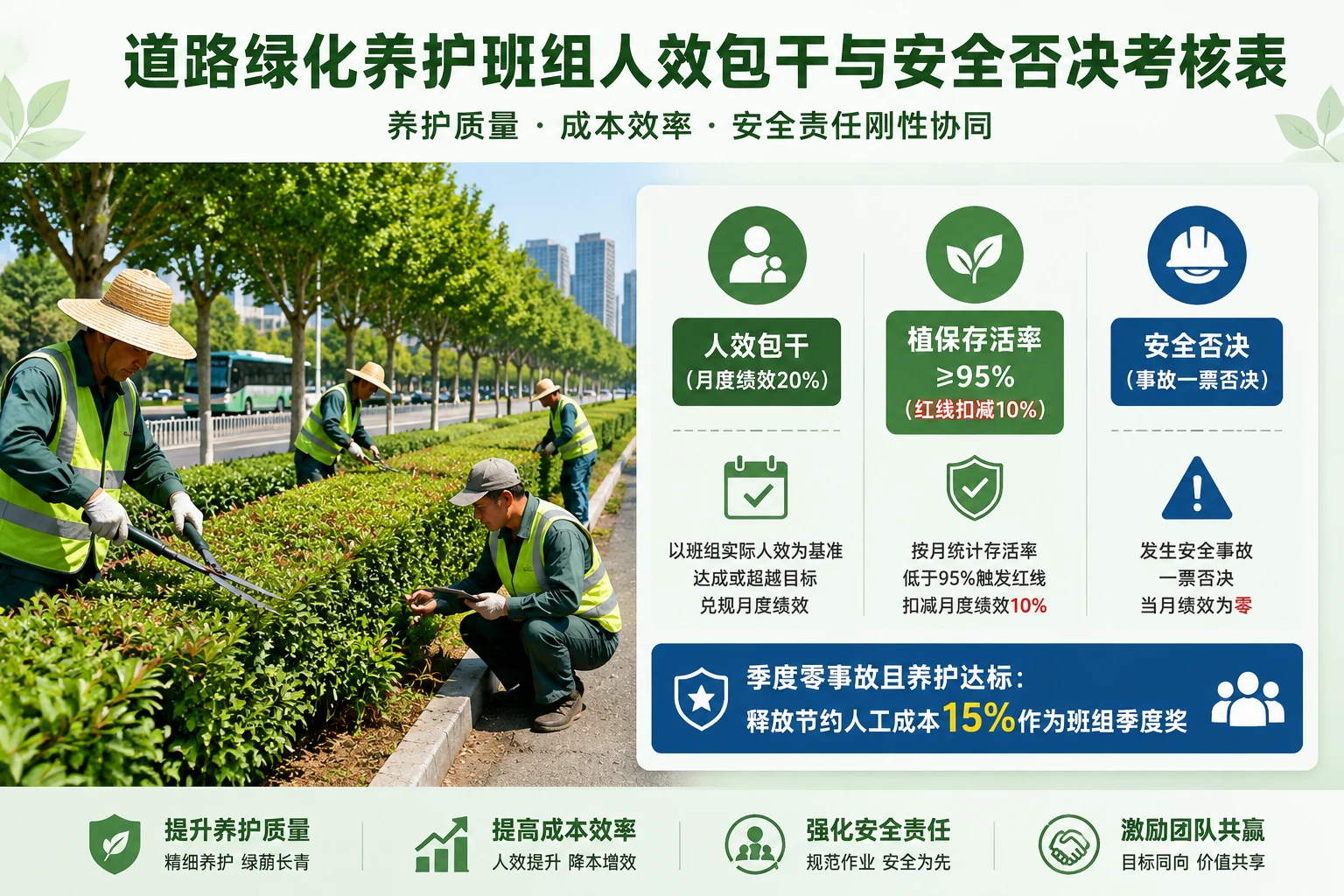 道路绿化养护班组人效包干与安全否决考核表