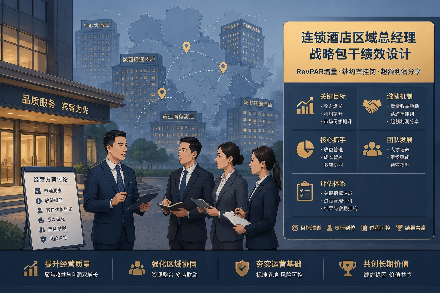 连锁酒店区域总经理战略包干绩效设计：RevPAR增量、续约率挂钩与超额利润分享