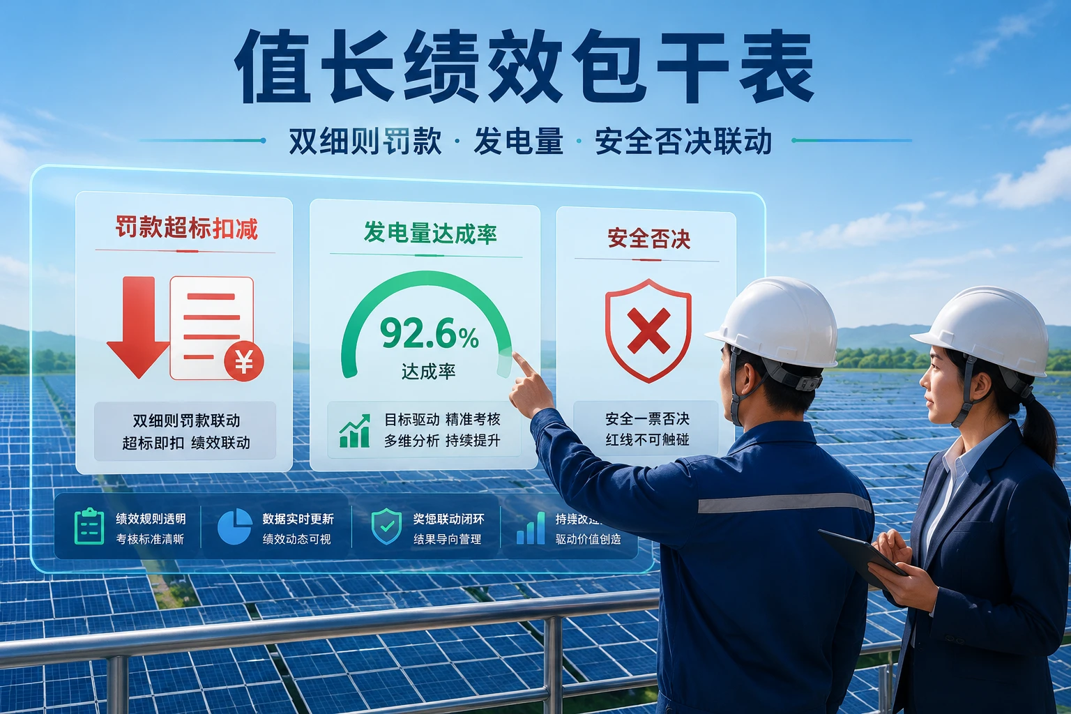 光伏电站运维值长绩效包干表：双细则罚款·发电量·安全否决（2026年版）