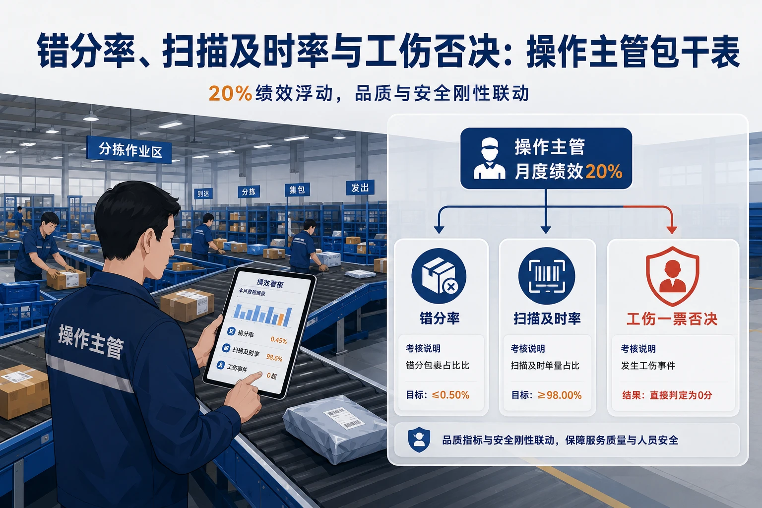 2026年快递网点操作主管包干表：错分率、扫描及时率与工伤否决