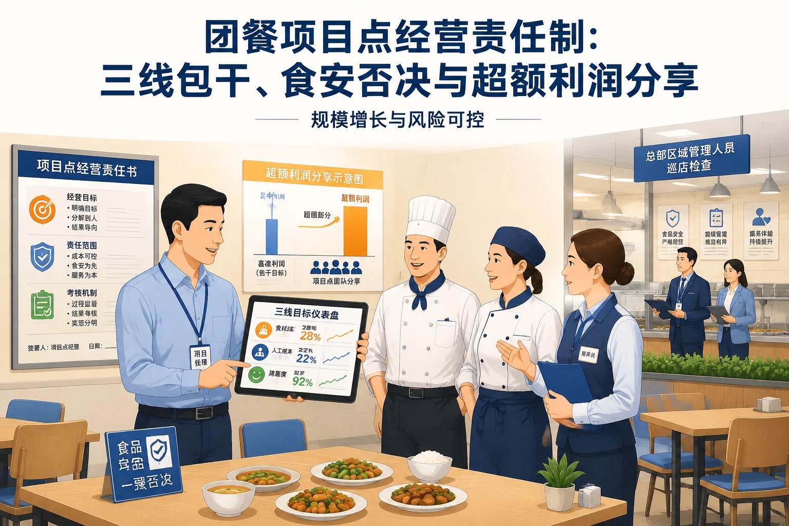 团餐项目点经营责任制:三线包干、食安否决与超额利润分享