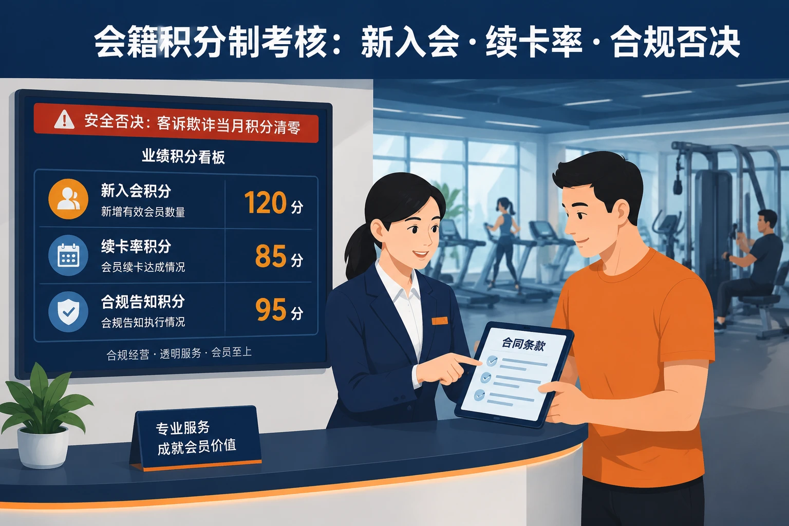 健身房会籍顾问积分考核模板:新入会·续卡率·合规否决(2026年版)