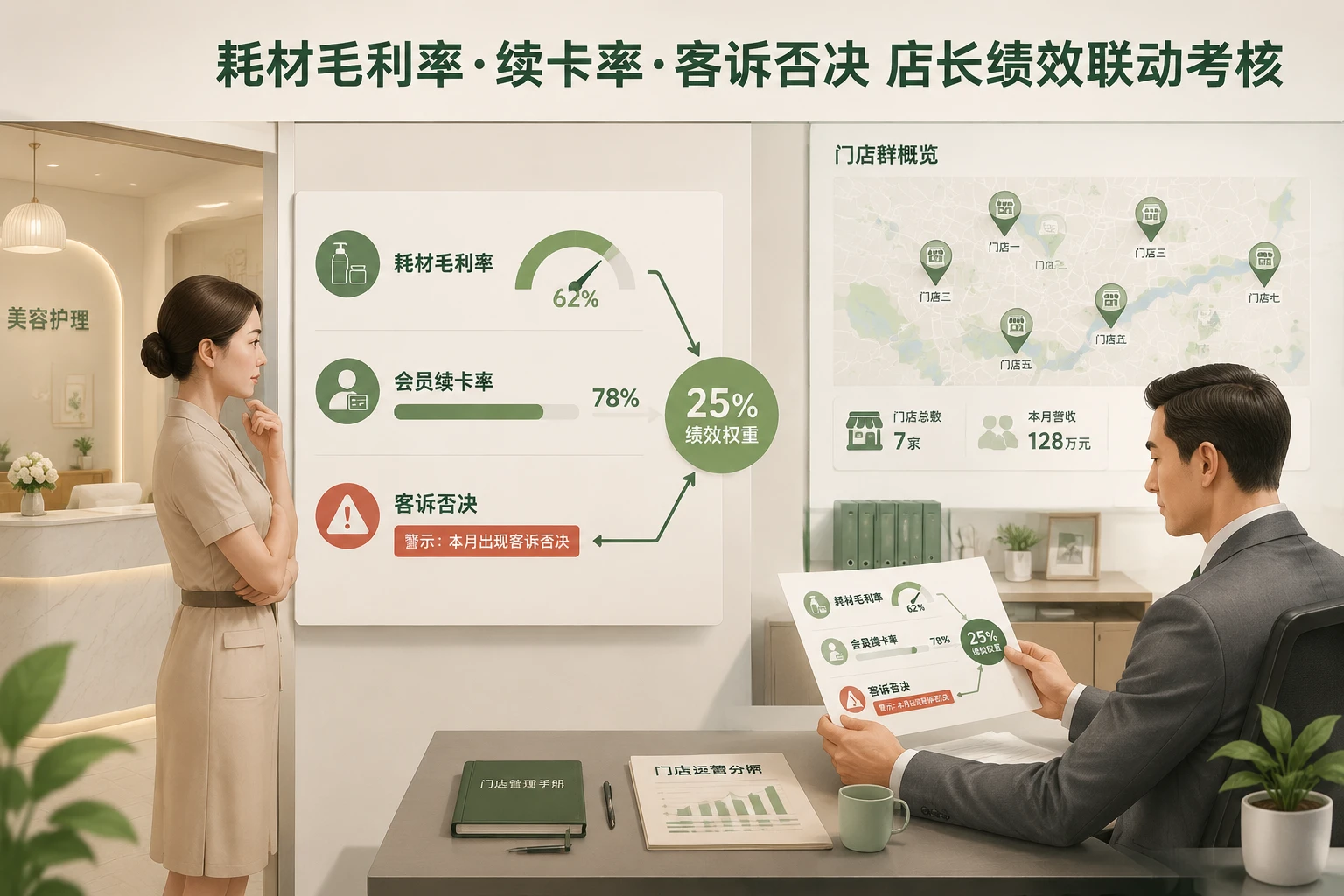 2026年美容连锁门店店长绩效模板:耗材毛利率·续卡率·客诉否决