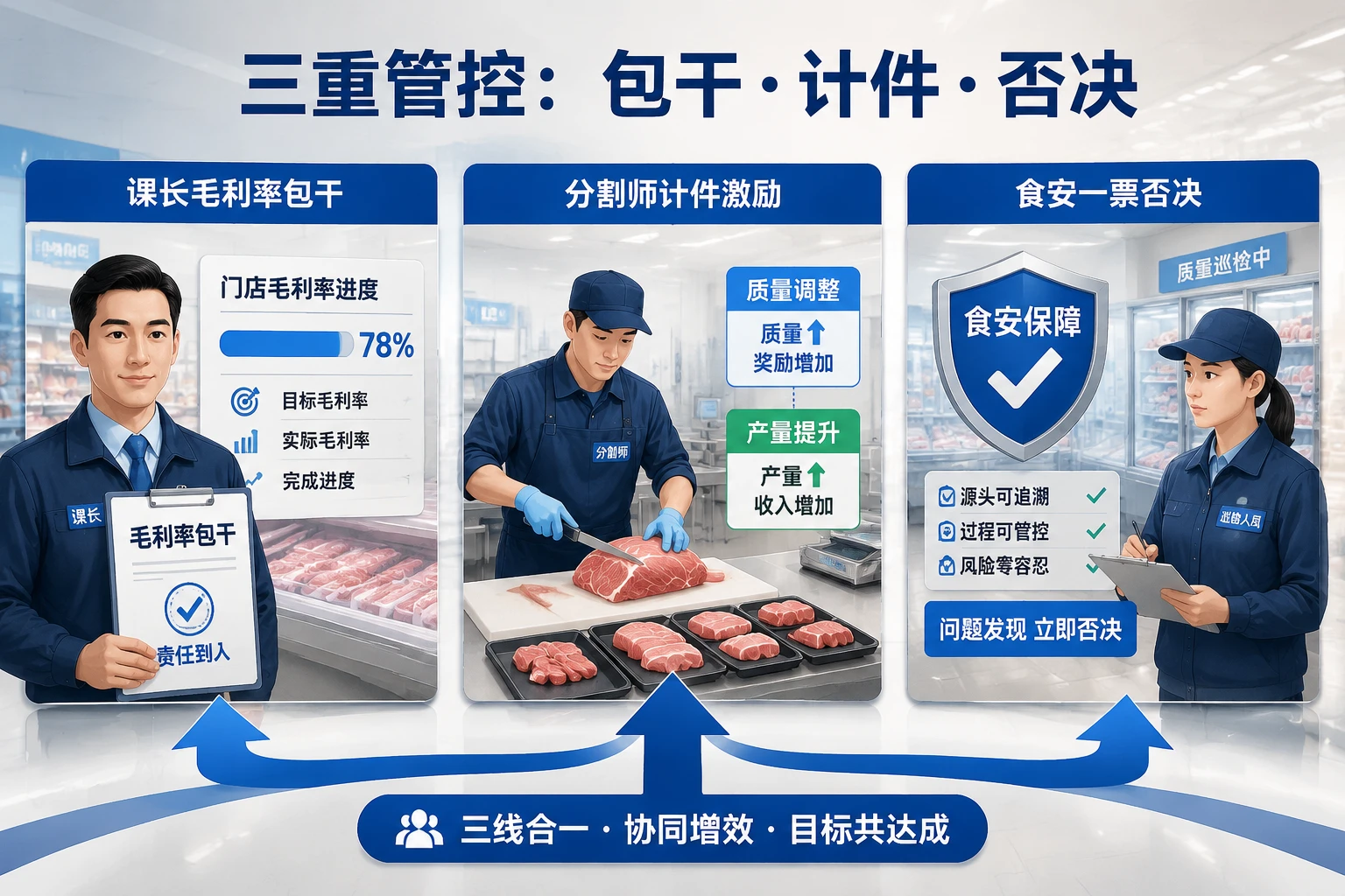 生鲜超市肉品分割师计件与课长损耗包干考核表（含食安否决）