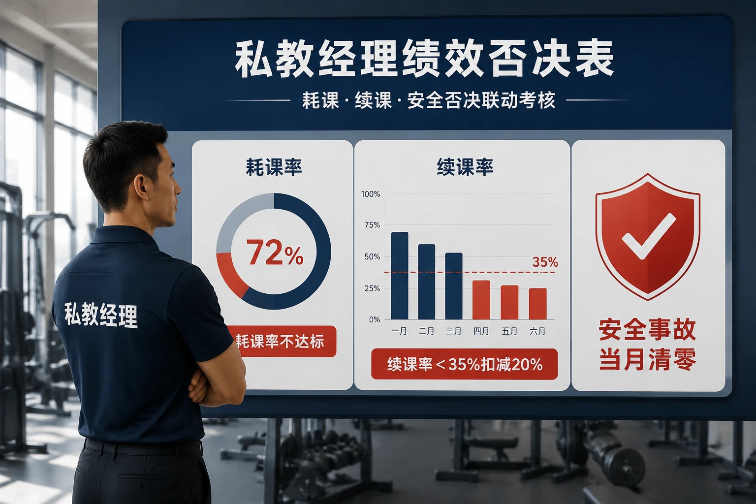 连锁健身房私教经理绩效否决表：耗课·续课·安全否决（2026年版）