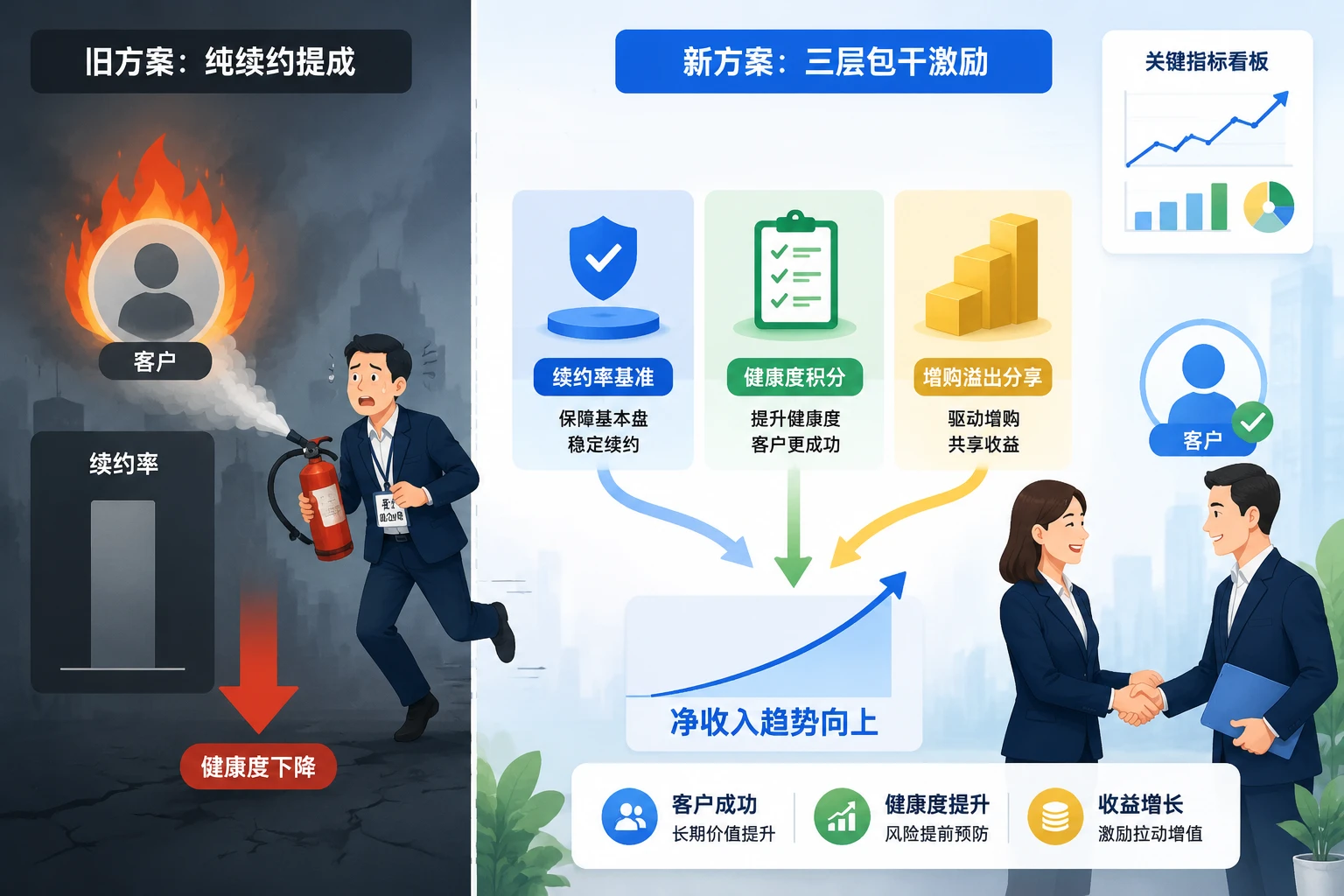 客户成功经理季度包干激励：续约率基准与增购溢出分享（2026年版）