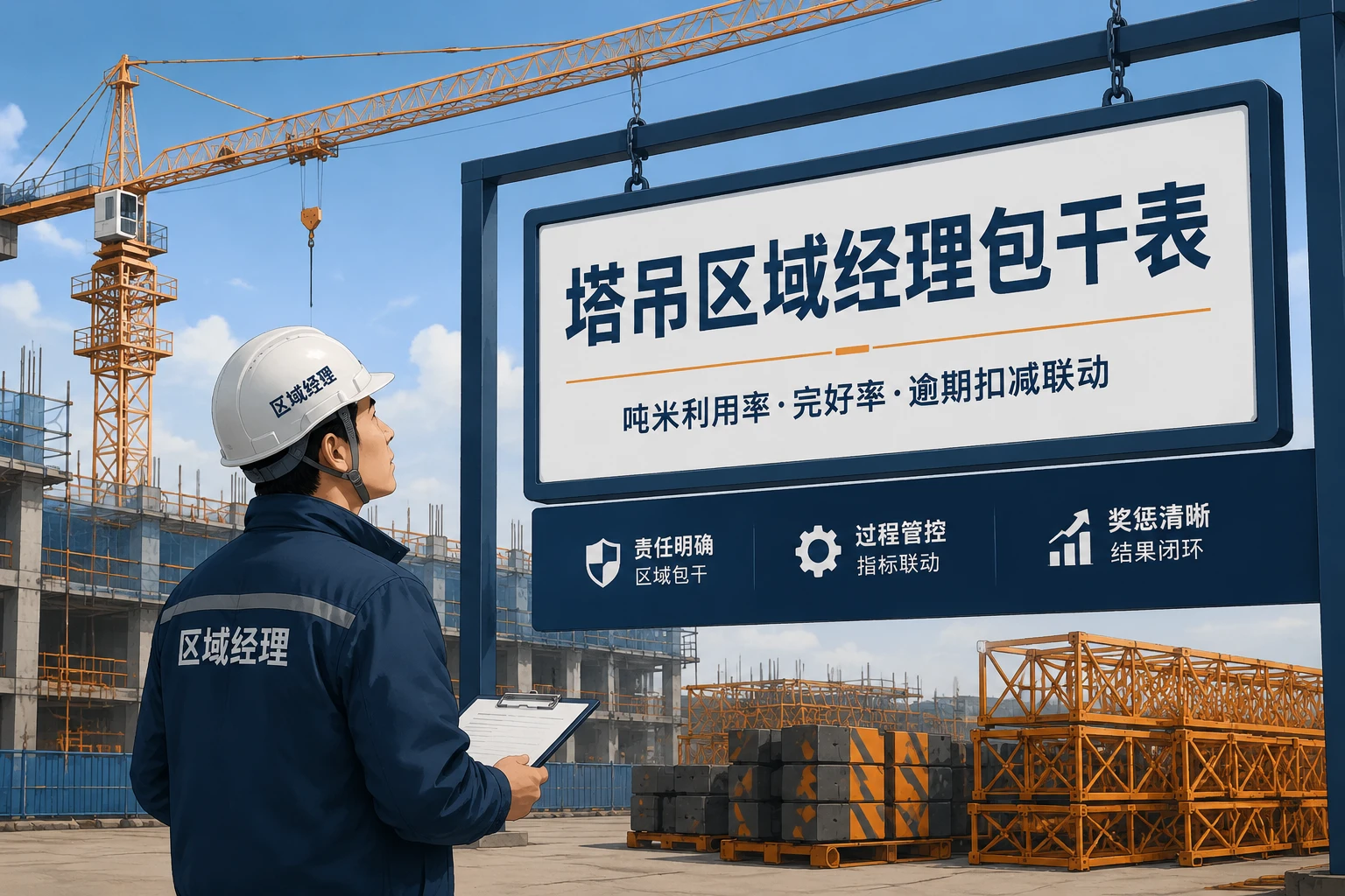 塔吊区域经理包干表:吨米利用率·完好率·逾期扣减联动
