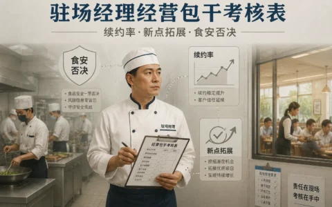2026年团餐驻场经理经营包干考核表模板：续约率、新点拓展与食安否决落地口径实操版）