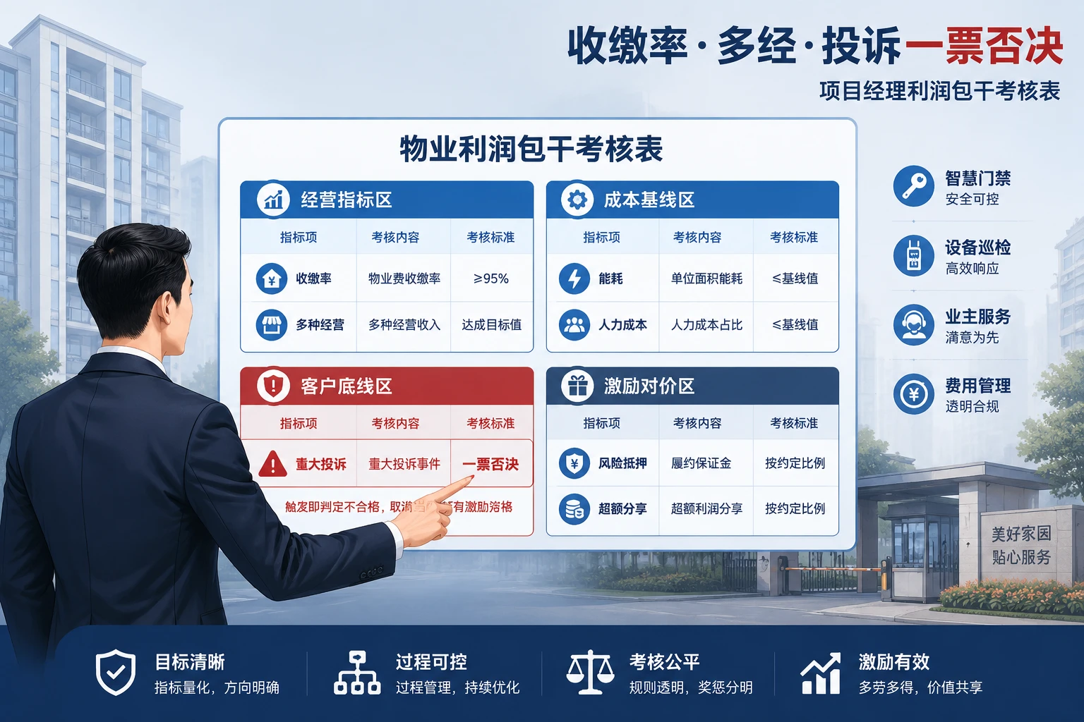 2026年住宅物业项目经理利润包干考核表：收缴率·多经·投诉否决