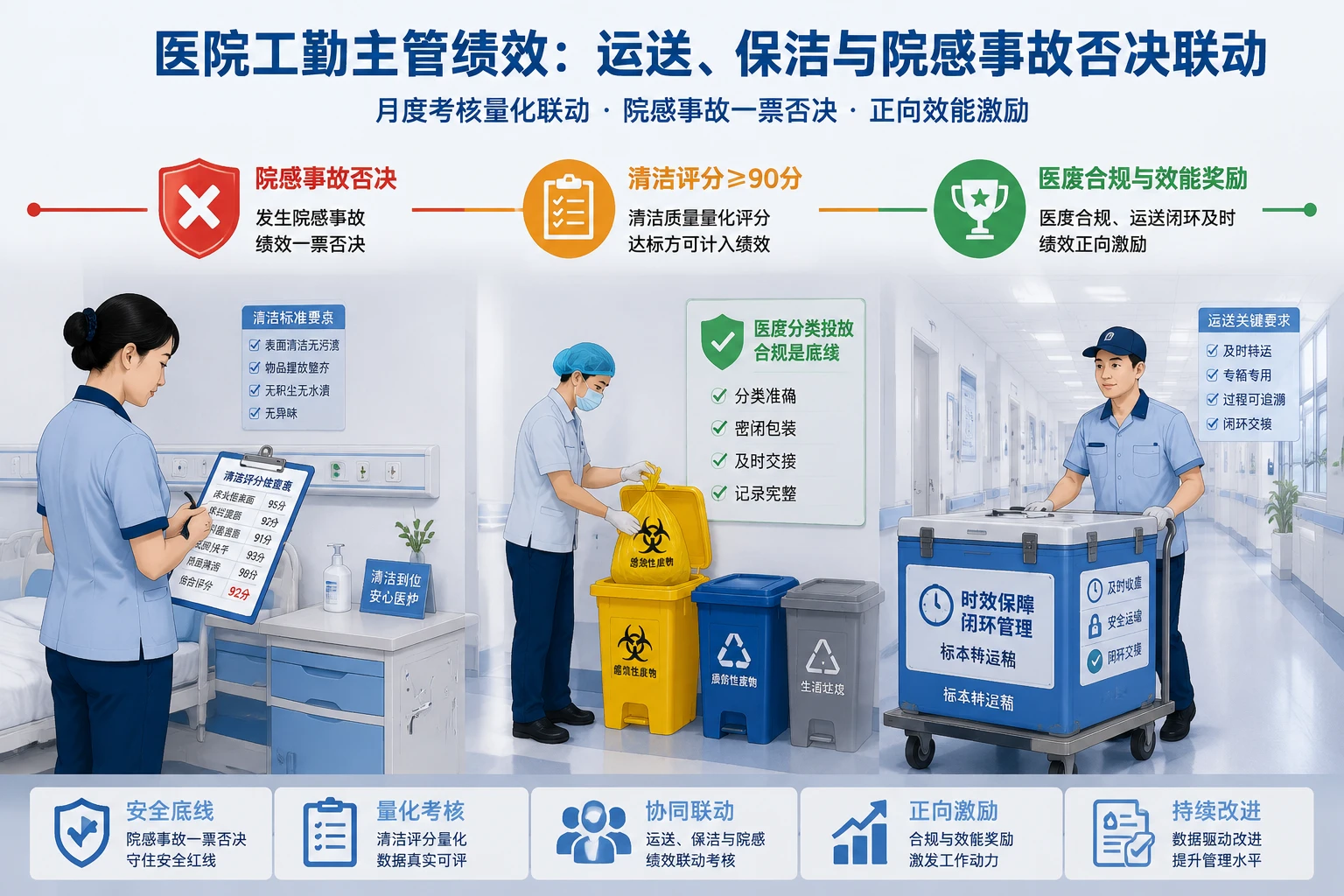 医院工勤主管绩效设计：运送、保洁与院感事故否决联动
