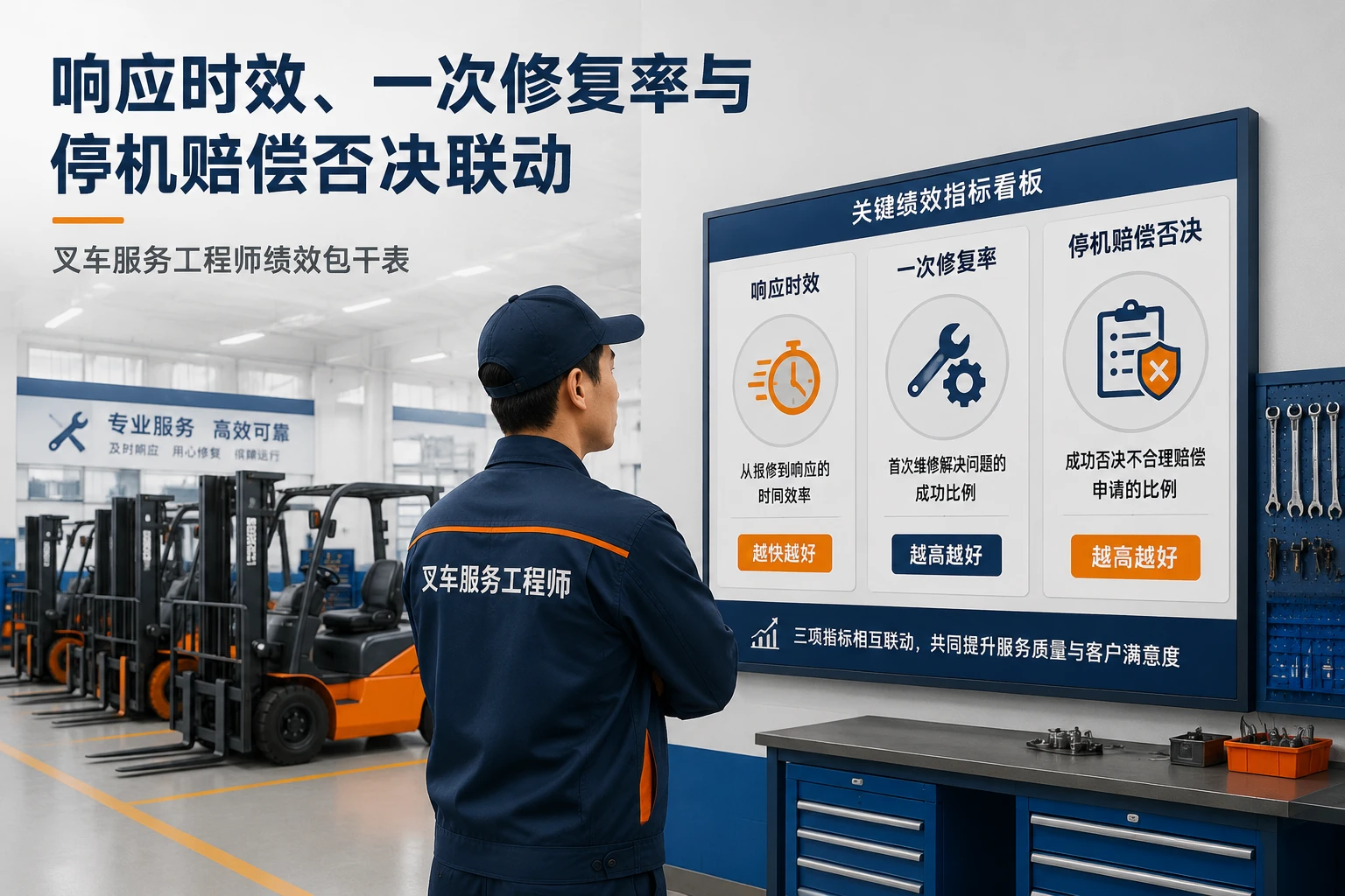 2026年叉车服务工程师包干表：响应时效、一次修复率与停机赔偿否决联动