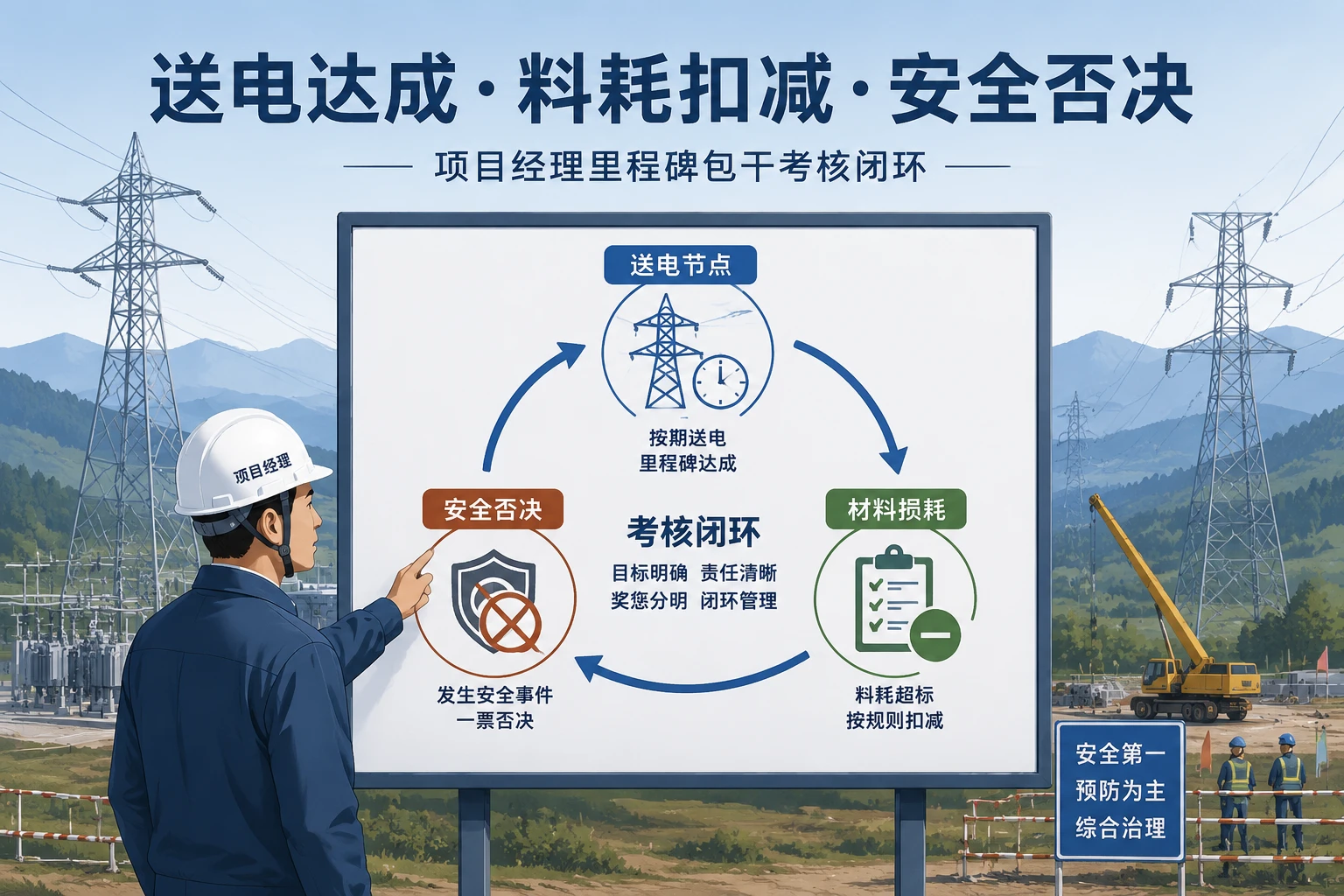 输变电项目经理里程碑包干考核表：送电达成、料耗扣减与安全否决联动（2026年版）