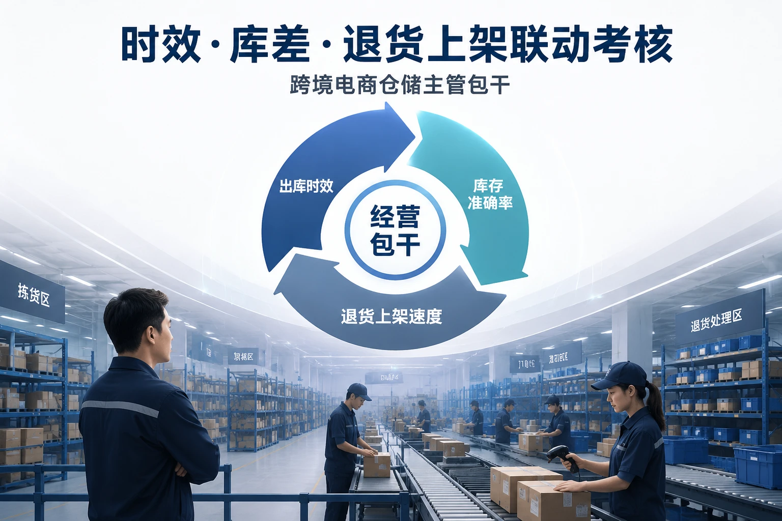 跨境电商仓储主管包干：时效·库差·退货上架联动考核