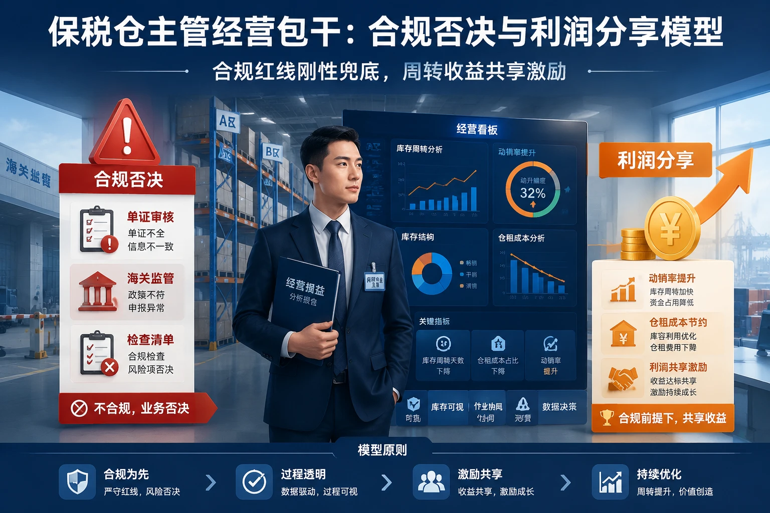 跨境电商保税仓主管经营包干：关务合规否决、动销率与仓租成本利润分享模型