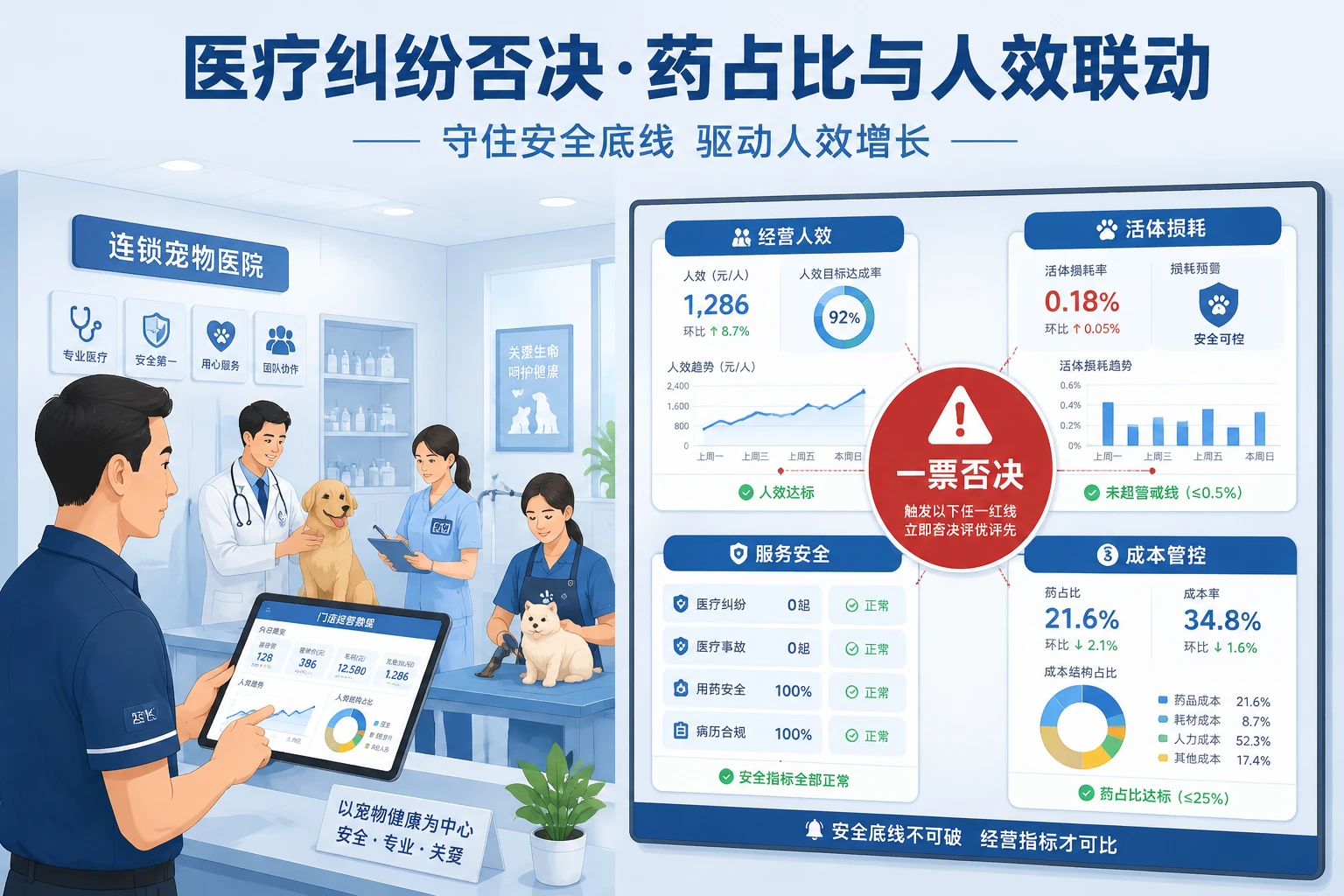 2026年连锁宠物医院店长包干表：医疗纠纷否决、药占比与人效联动