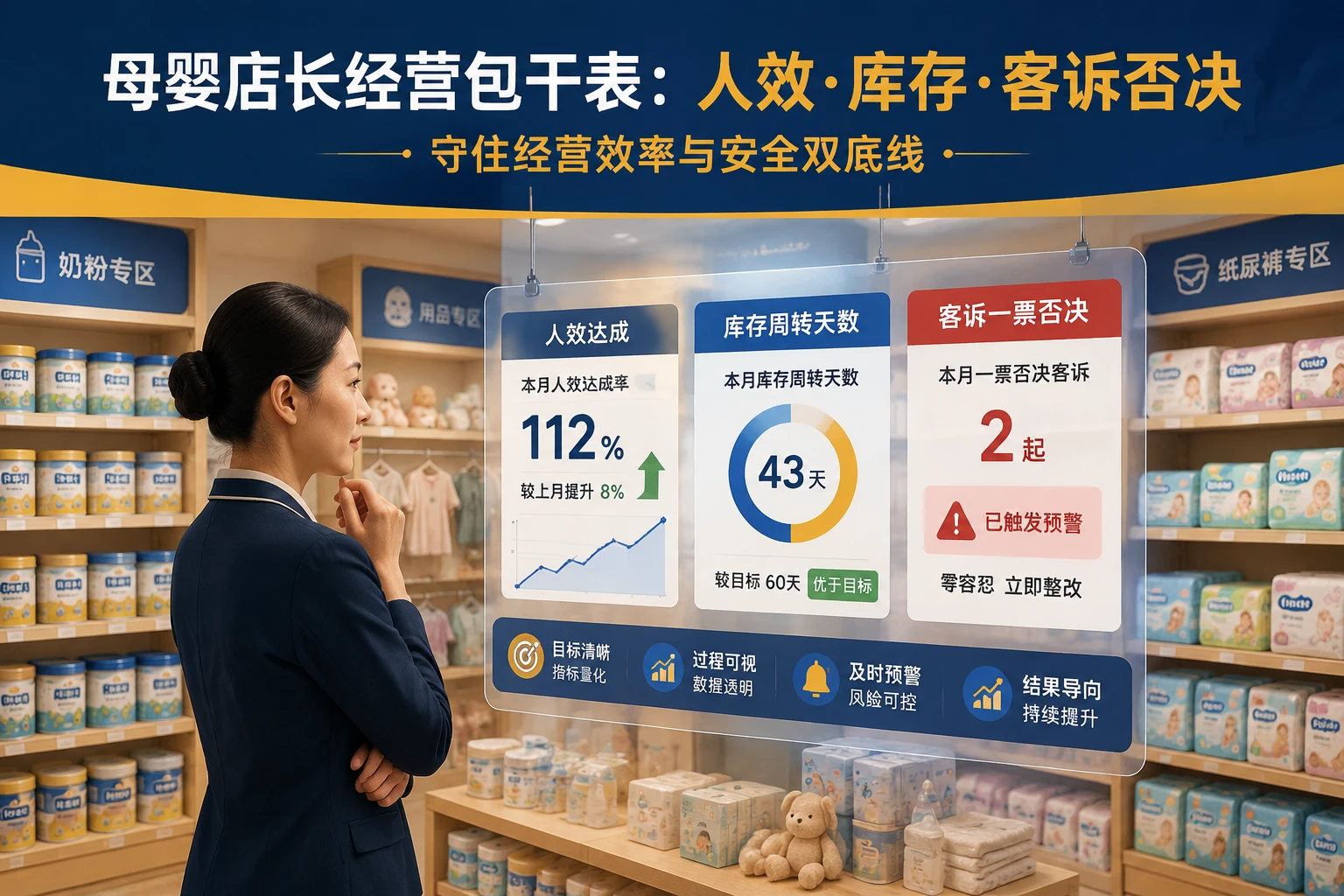 连锁母婴店店长月度包干表：人效、库存周转与客诉一票否决联动（2026年版）