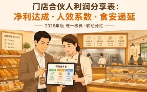 连锁烘焙门店合伙人利润分享表：净利达成、人效系数与食安递延扣减核算模板（2026年版）