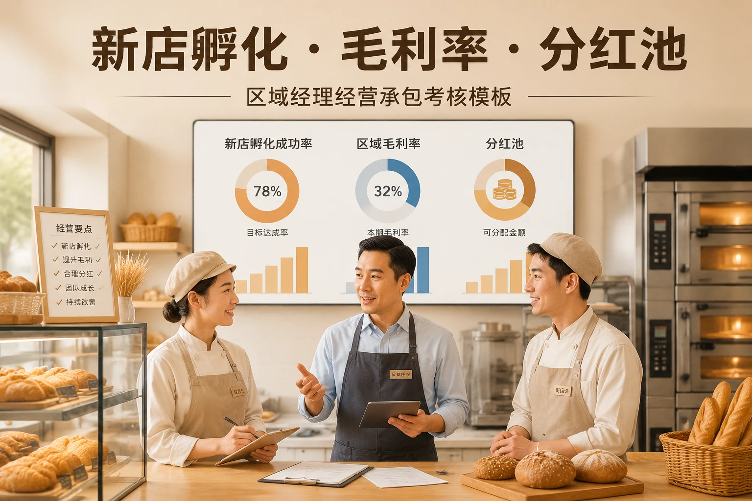 连锁烘焙区域经理承包分红模板：新店孵化·毛利率·分红池