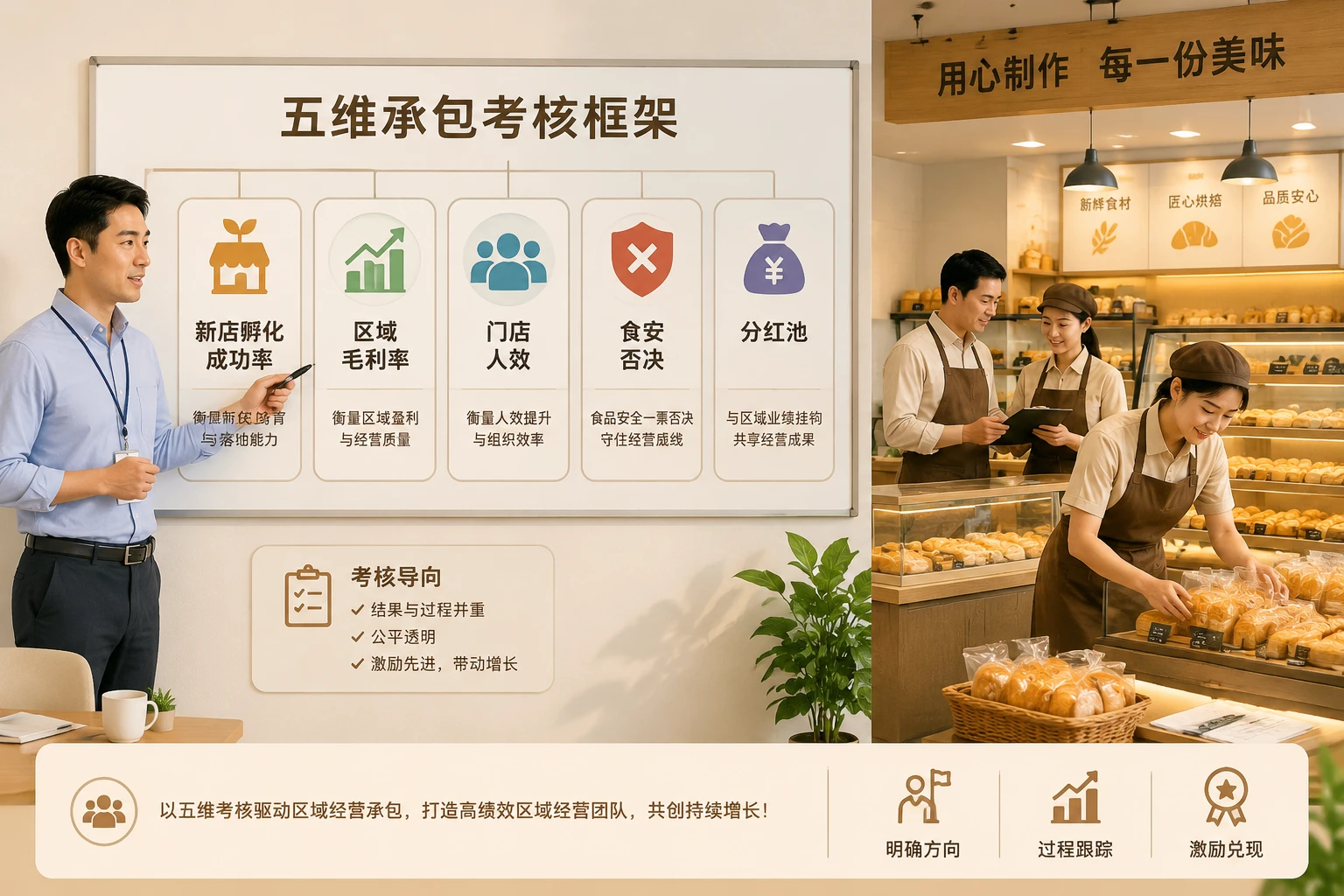 连锁烘焙区域经理承包分红模板：新店孵化·毛利率·分红池