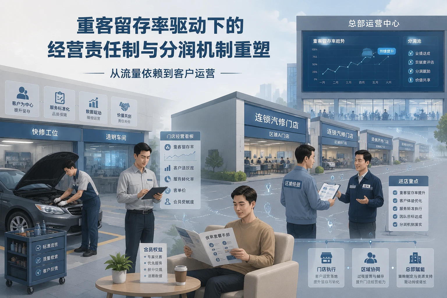 连锁汽修门店人效白皮书：重客留存率驱动下的经营责任制与分润机制重塑