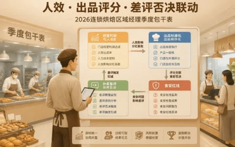 2026年连锁烘焙区域经理季度包干表：多店人效、出品评分与外卖差评联动考核模板