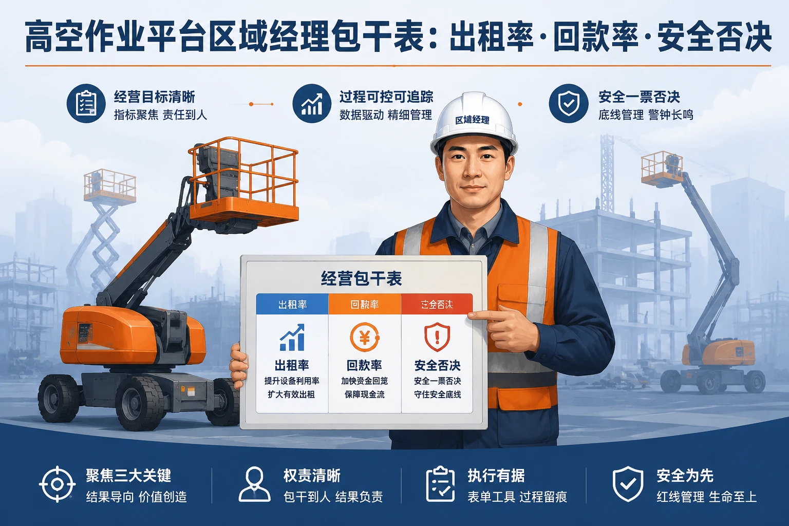 高空作业平台区域经理包干表：出租率、回款率与安全否决（2026年版）