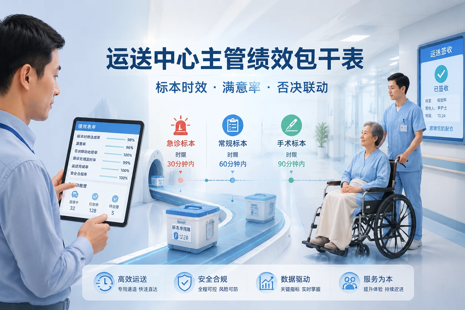 2026年运送中心主管绩效包干表：标本时效·患者接送满意率·投诉否决实操模板）