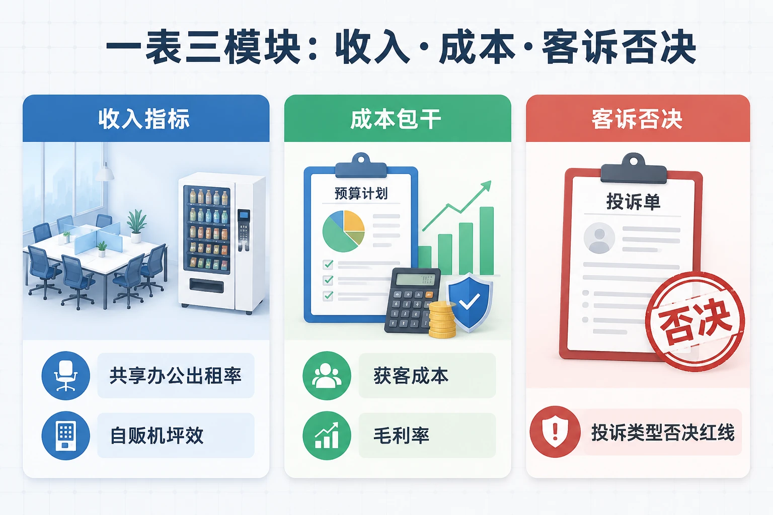 商写多经主管包干表：共享办公出租率·自贩机坪效·客诉否决（2026年版）
