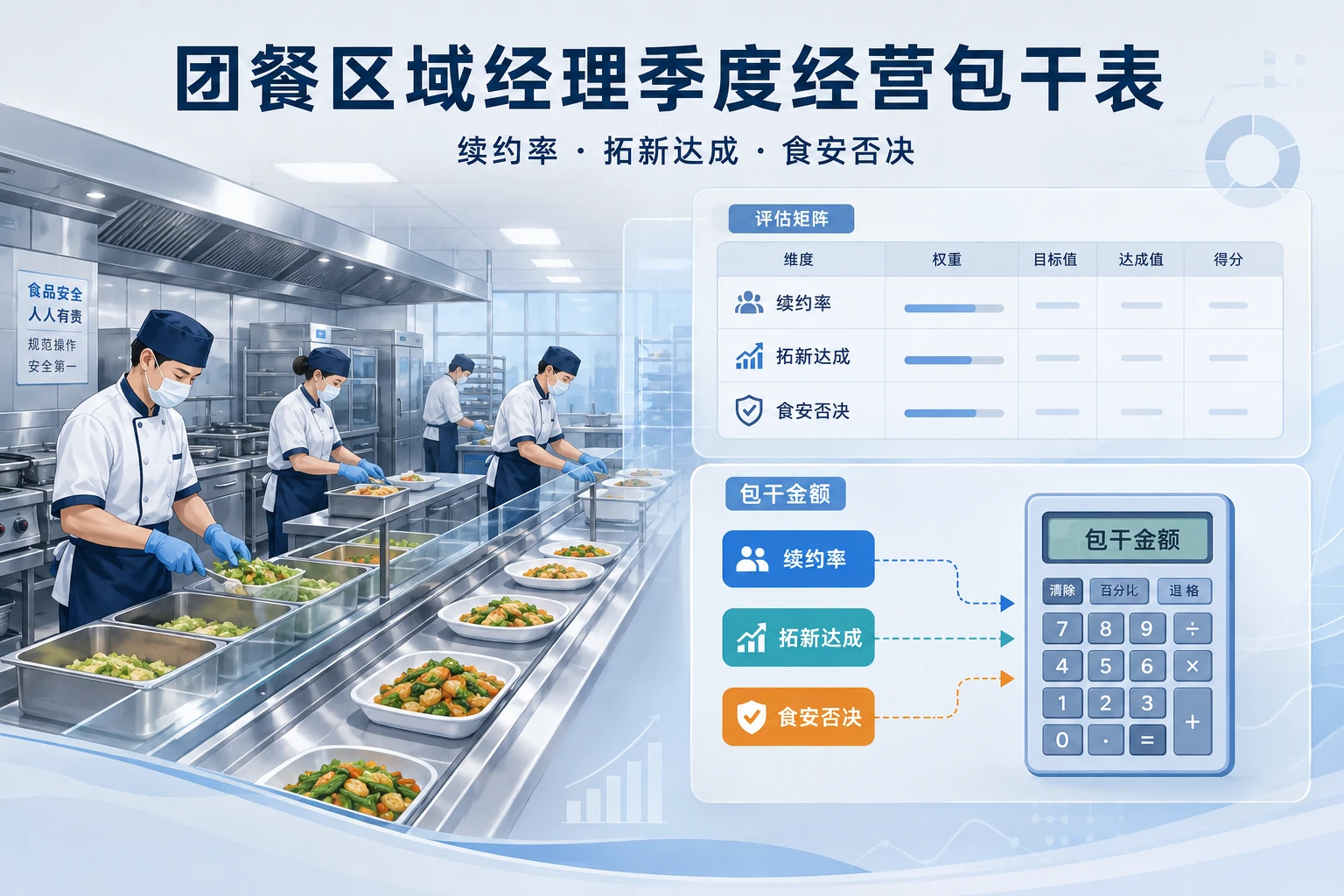 团餐区域经理季度经营包干表：续约率·拓新达成·食安否决