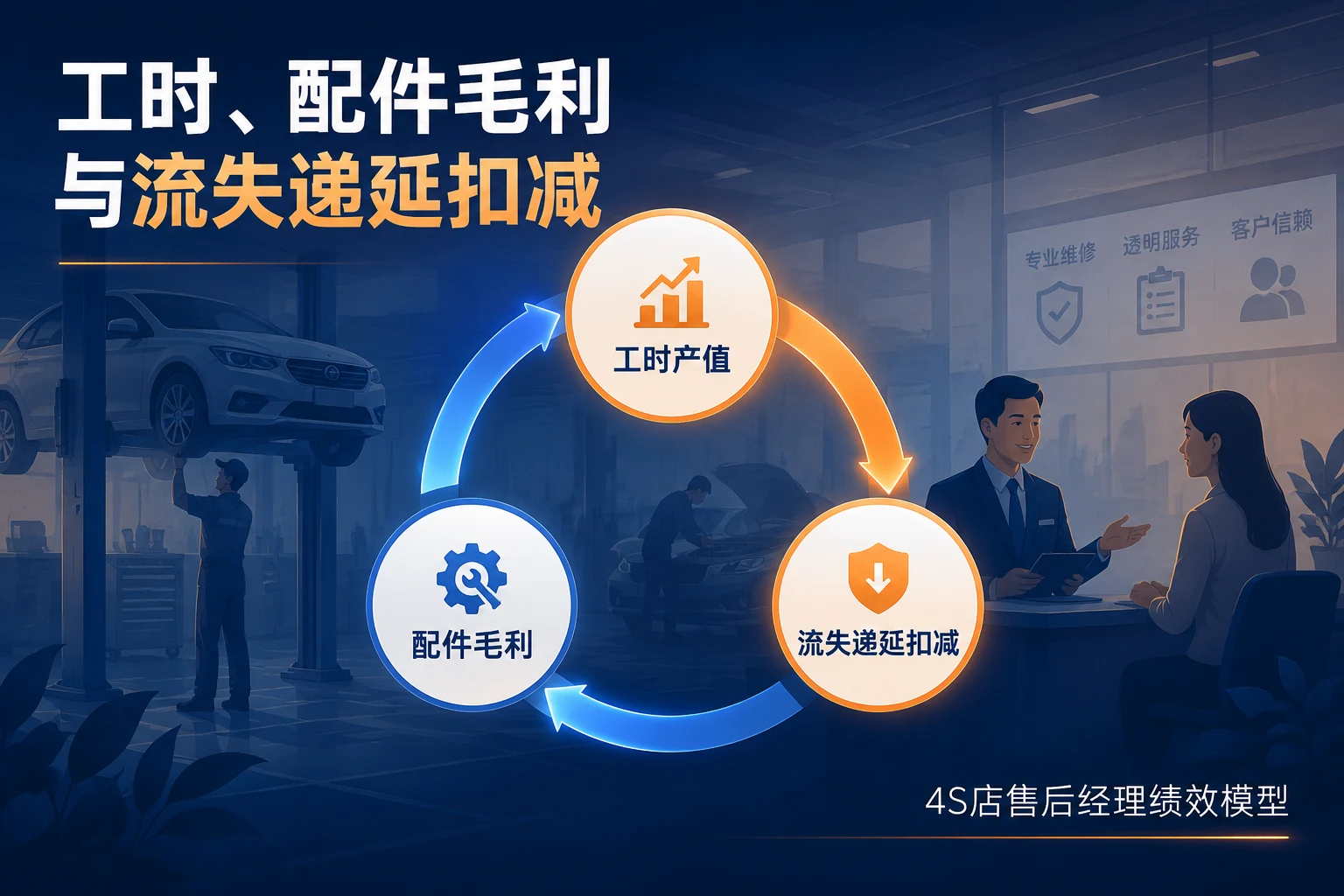 4S店售后经理绩效模型：工时、配件毛利与流失递延扣减