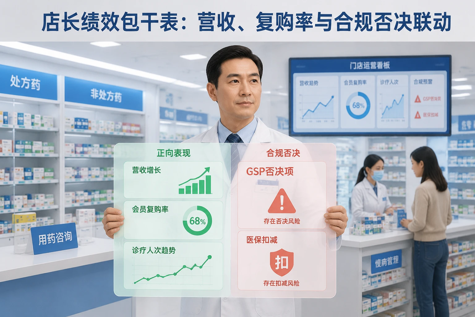 2026年连锁药店店长绩效包干表：营收、复购率与医保GSP合规否决联动