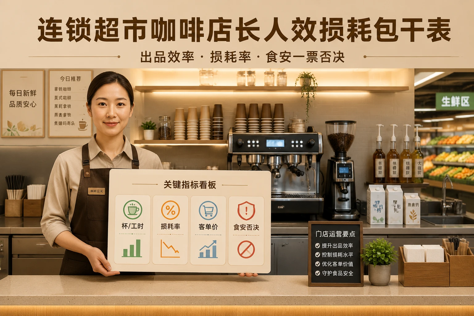 连锁超市咖啡店长人效损耗包干表：出品效率、损耗率与食安否决（2026年版）