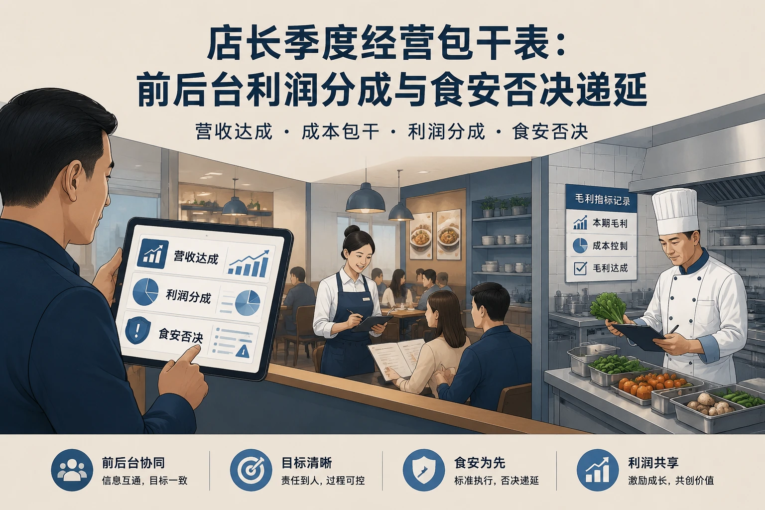 连锁餐饮店长季度经营包干表：前后台利润分成与食安否决递延（2026年版）