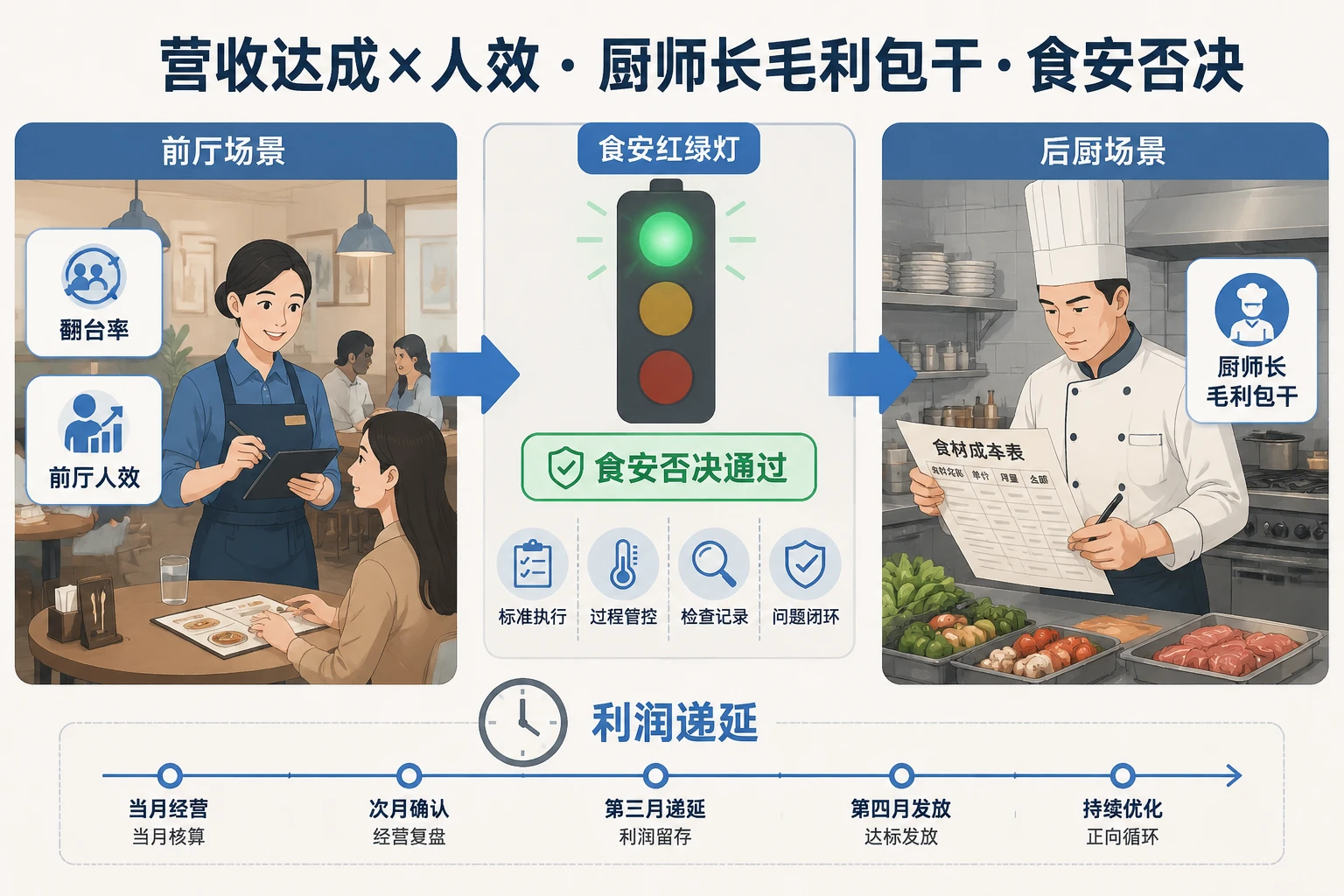 连锁餐饮店长季度经营包干表：前后台利润分成与食安否决递延（2026年版）