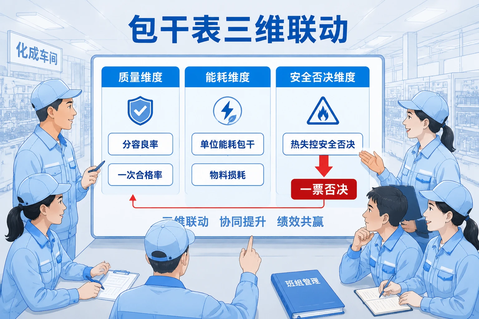 动力电池化成班组绩效包干表：良率、能耗与安全否决联动