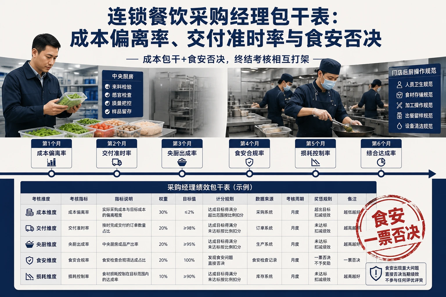 连锁餐饮采购经理包干表：成本偏离率、交付准时率与食安否决（2026年版）