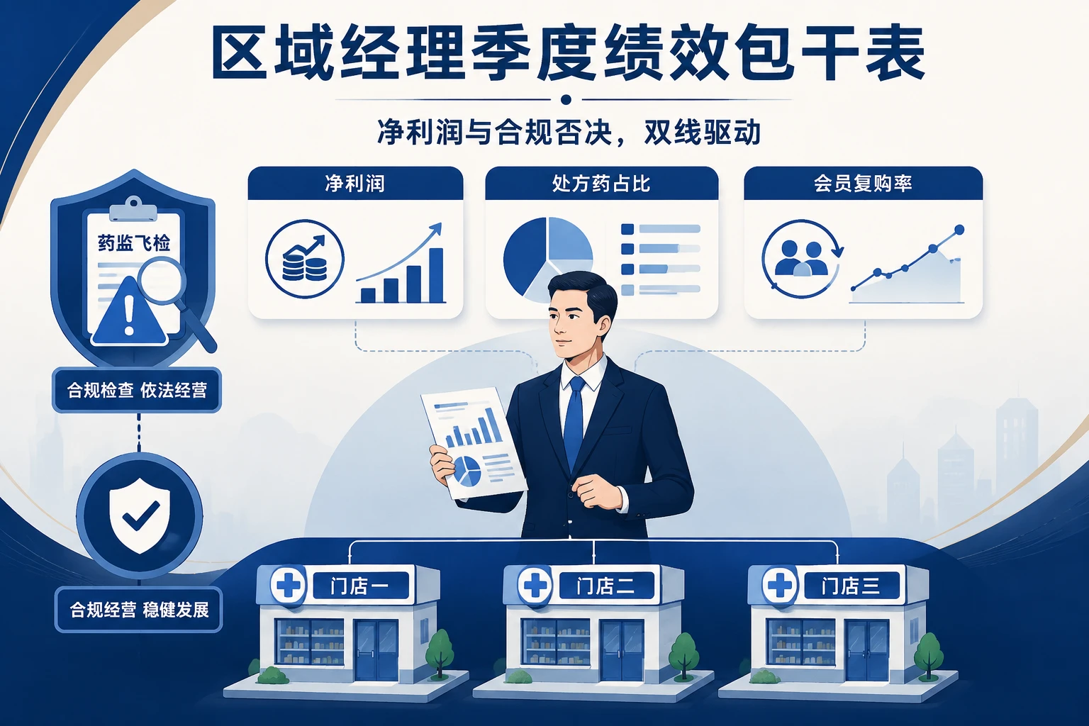 2026年连锁药店区域经理季度绩效包干表：净利润、处方药占比与药监处罚否决