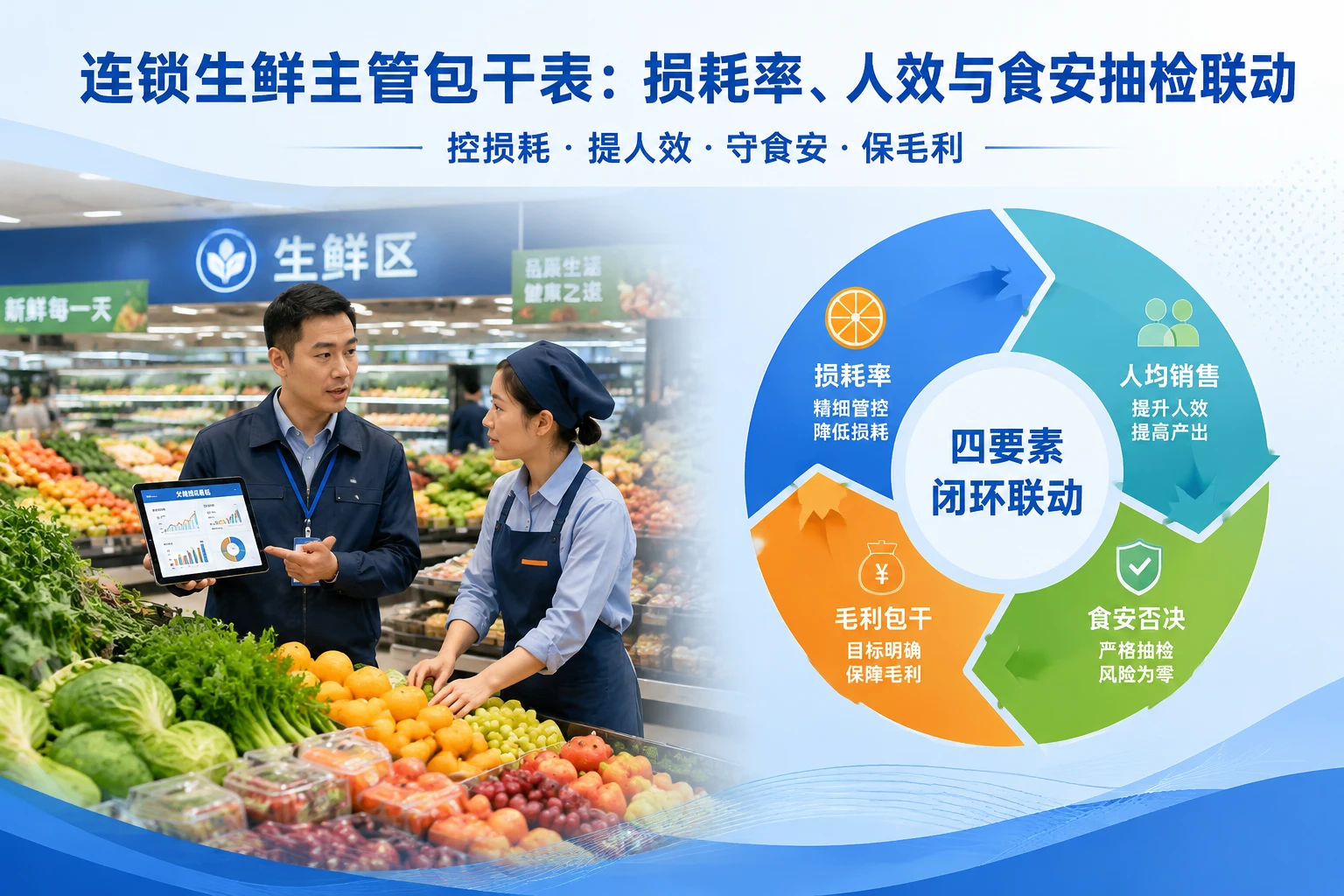 连锁生鲜主管包干表：损耗率、人效与食安抽检联动