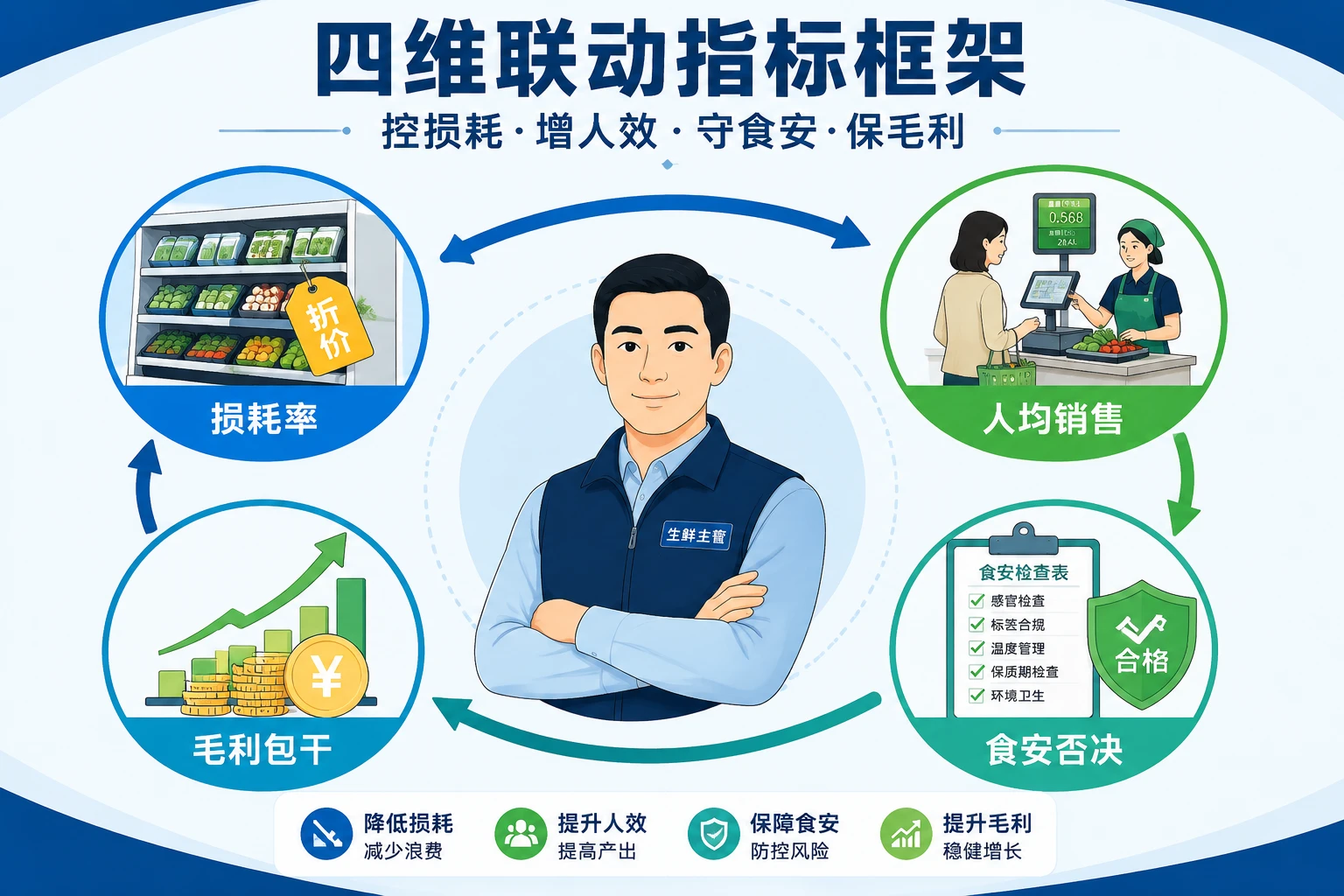 连锁生鲜主管包干表：损耗率、人效与食安抽检联动