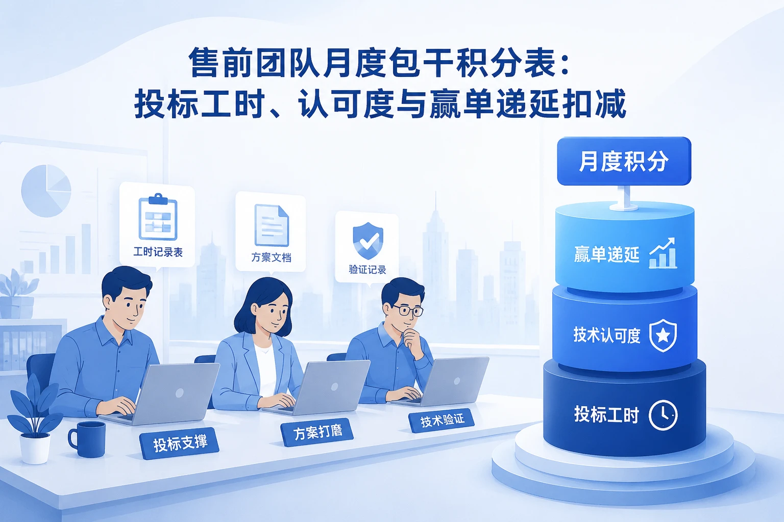 2026年售前团队月度包干积分表：投标工时、认可度与赢单递延扣减