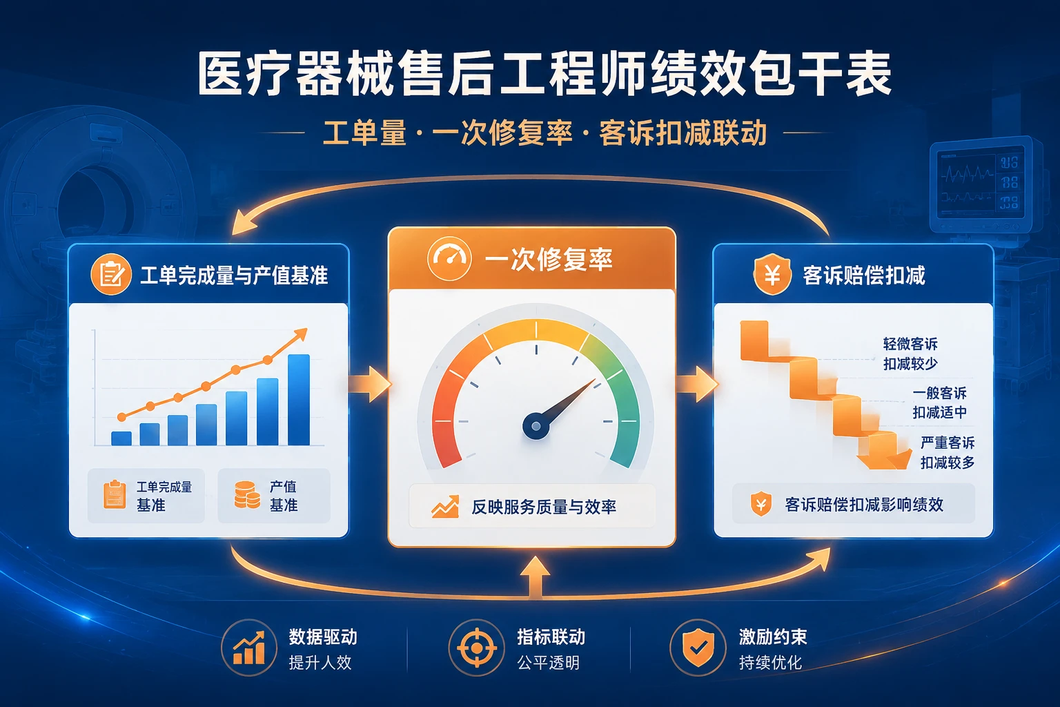 2026年医疗器械售后工程师包干表：工单量、一次修复率与客诉扣减联动