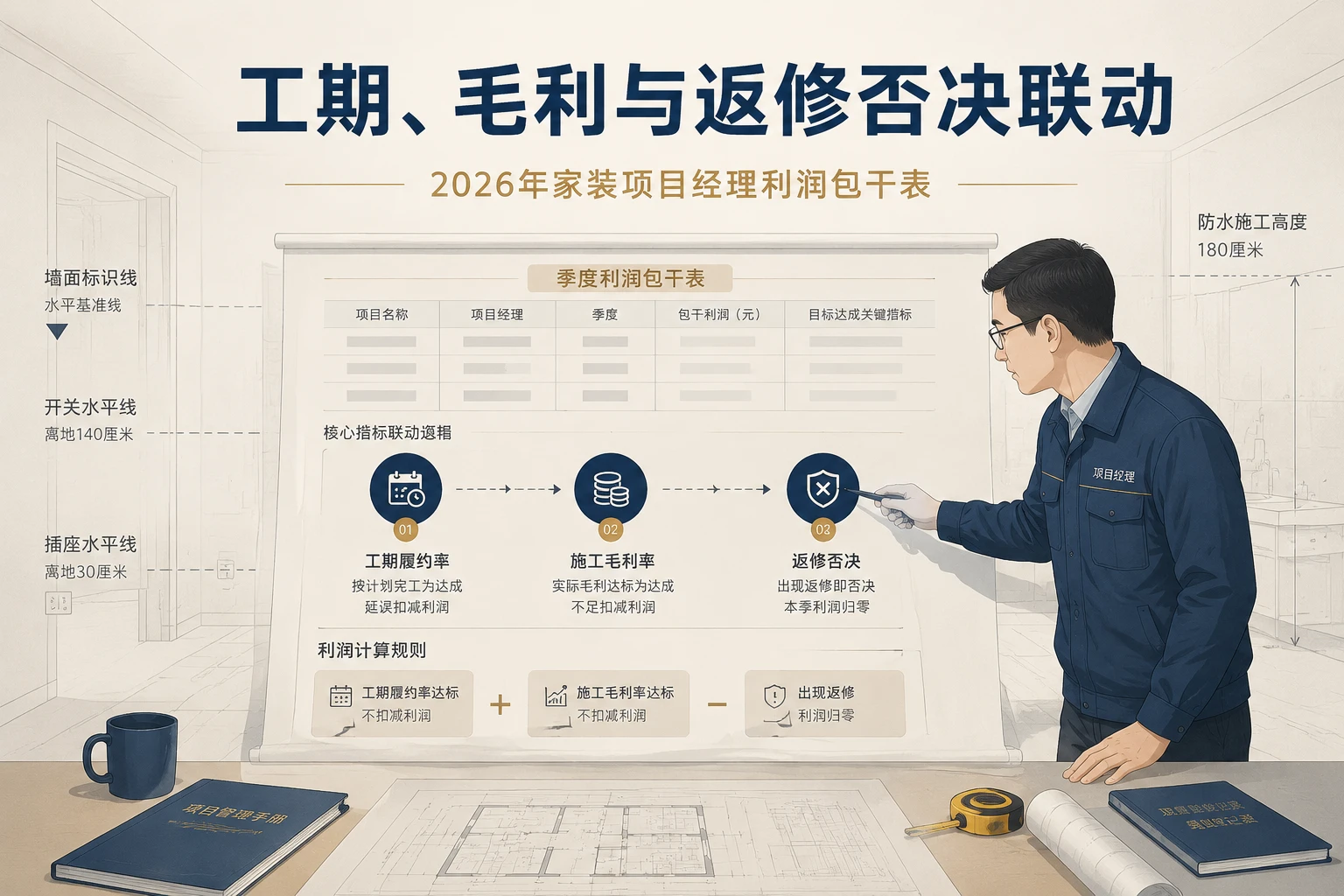 2026年家装项目经理利润包干表：工期、毛利与返修否决联动