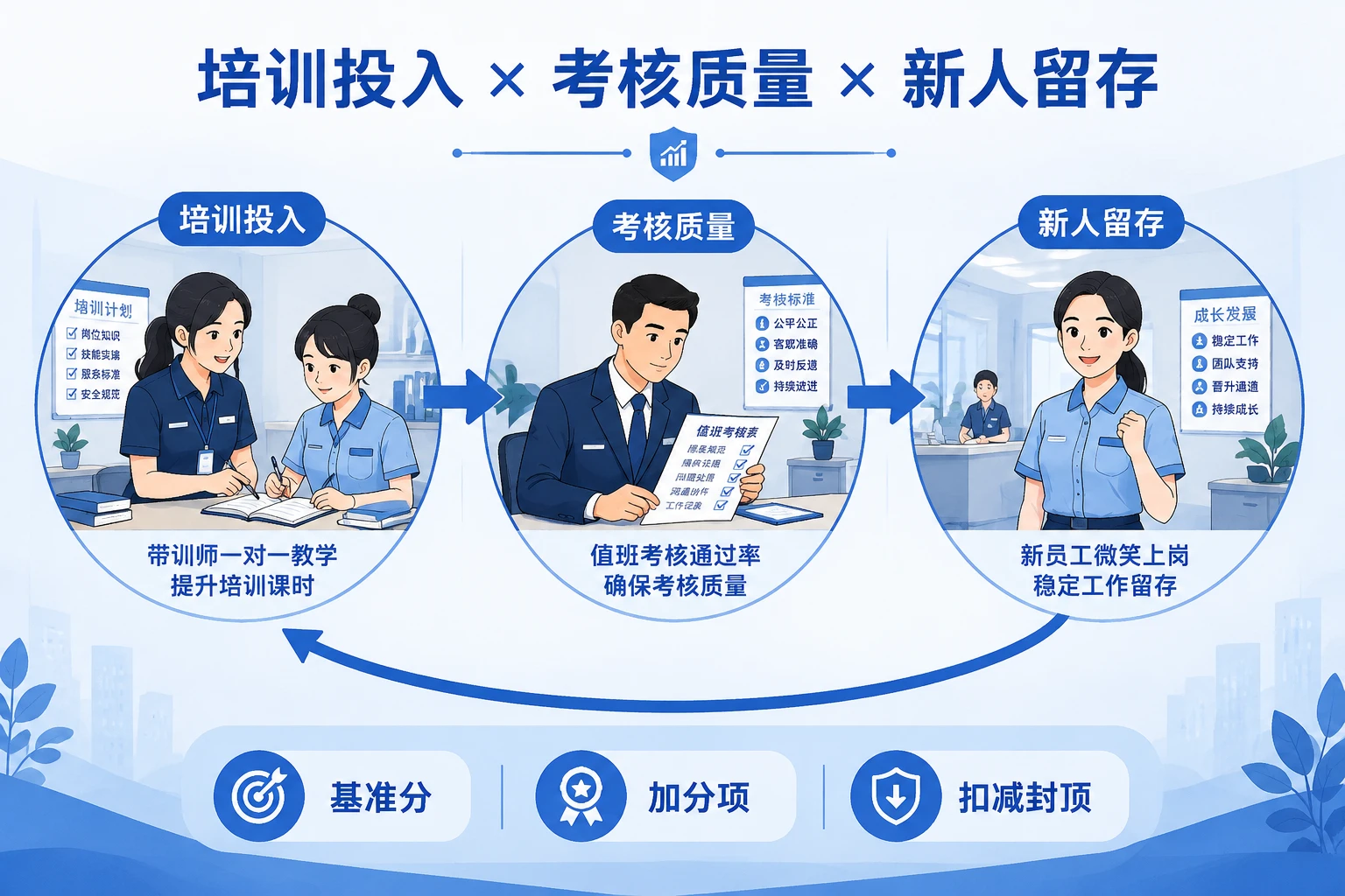 2026年连锁快餐训练专员绩效积分表：培训课时、值班考核通过率与新员工离职扣减