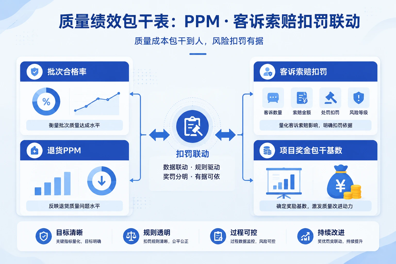 2026年汽车零部件质量主管绩效包干表：PPM、客诉索赔扣罚联动
